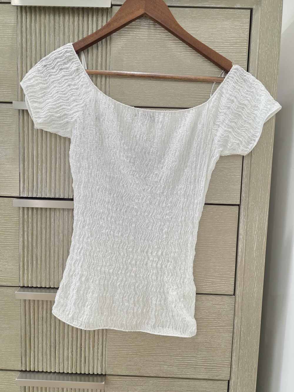 Zara White Smocked Off-Shoulder Top | Size S